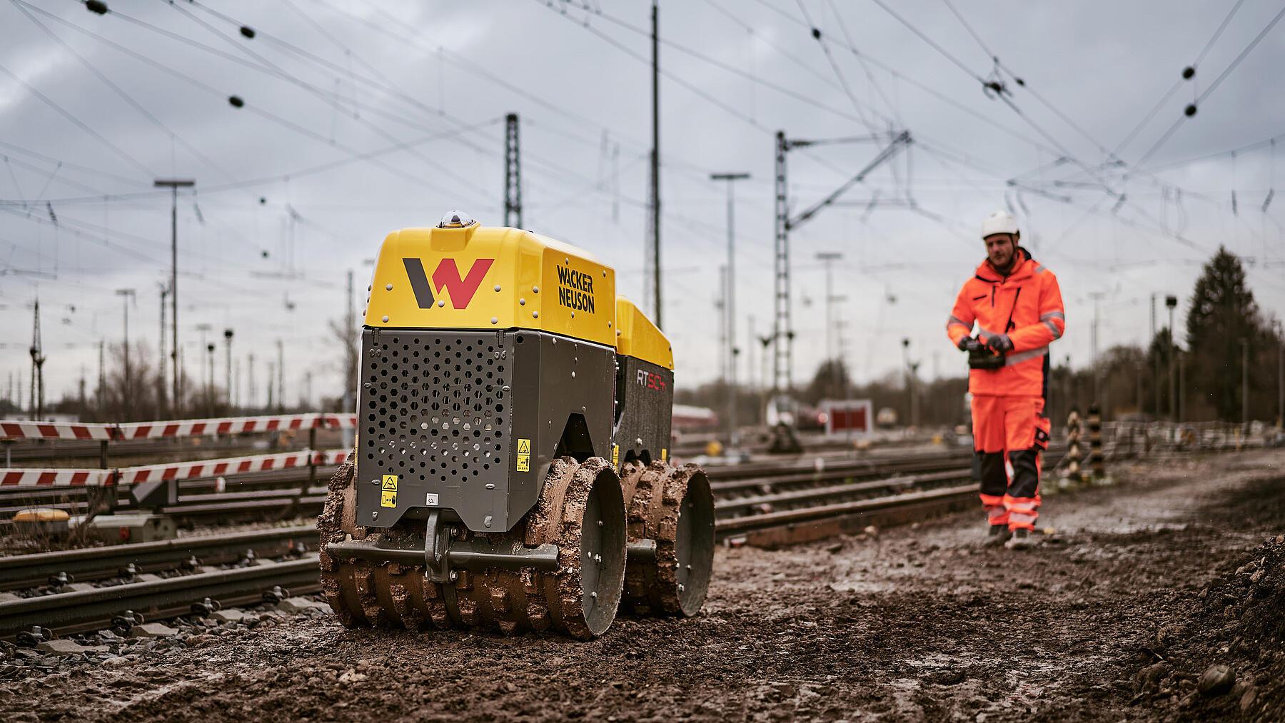 trench roller at construction site