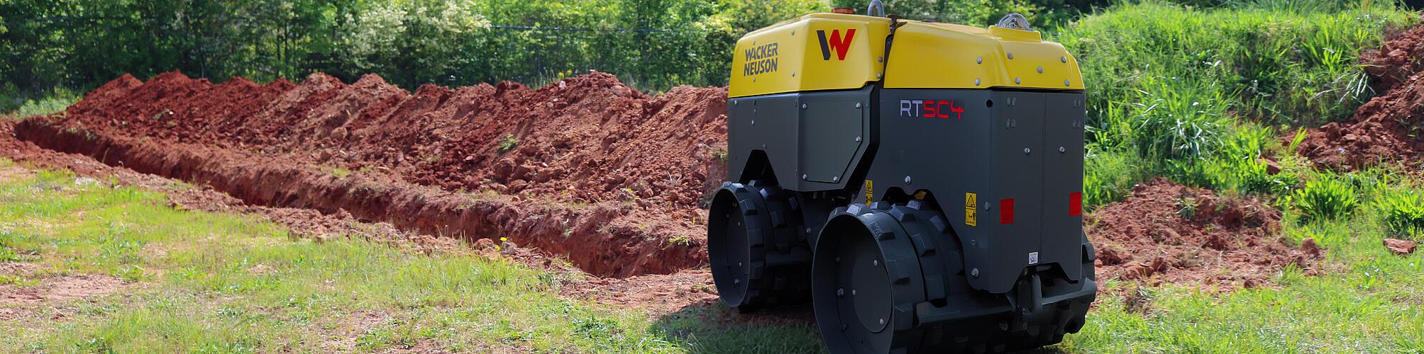 trench roller in nature construction site